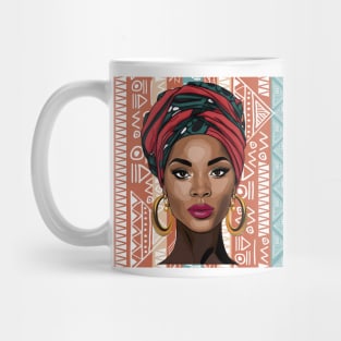 Beautiful African Woman on Tribal Background 3 Mug